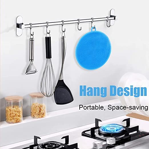 DAIDSUKE Pack of 2 Silicone Dish Bartan Washing Brush Pot Pan Sponge Also Use Face Scrubber Silicone Scouring Pad Fruit Pot Pan Wash Brushes Kitchen Cleaning Tool Multicolor - Image 4
