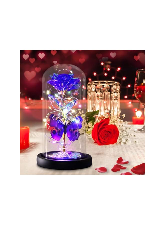 The Bros Valentines Rose Gifts for Her Thanksgiving Christmas Flower Gifts for Women, Galaxy Purple Butterfly Rose in Glass Dome, Light Up Forever Rose Birthday Gifts for Mom Anniversary Eternal Rose Gift - Image 2