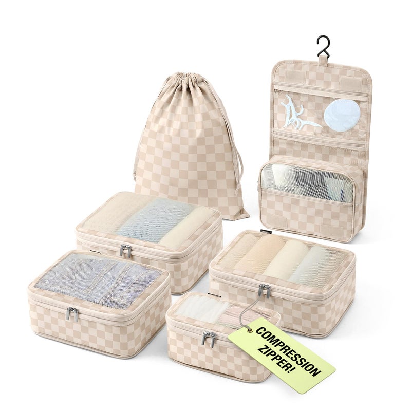 Vandel SpaceSaving Compression Packing Cubes for Women with Hanging Toiletry Bag Laundry Bag Compressible Carry On Suit Case Organizer Luggage Packing Cubes for Travel Compression Organizer Bags - Image 2
