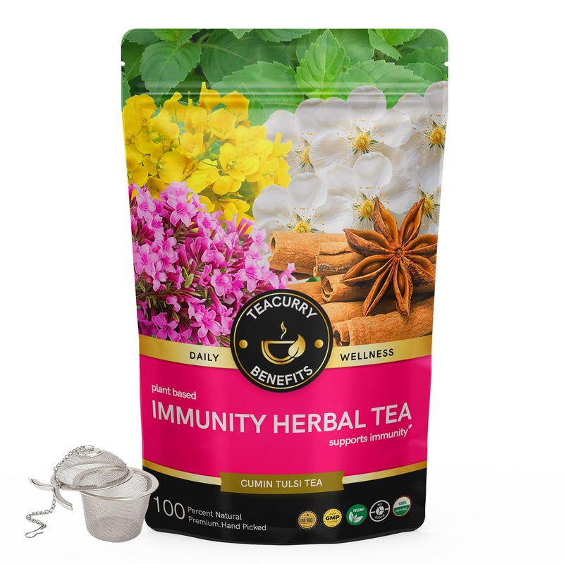 TEACURRY Immunity Herbal Tea (100 Gram Loose + Infuser) - Enhance Immunity, Strength | Natural Immunity Booster For Men & Women - Image 1
