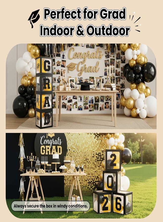 OLANRUN 2026 Graduation Decorations, 4 Pcs Black Balloon Boxes with GRAD 2026 & So Proud of You Letters and 20 Pcs Balloons, Class of 2026 Graduation Party Decorations Supplies for High School College - Image 2
