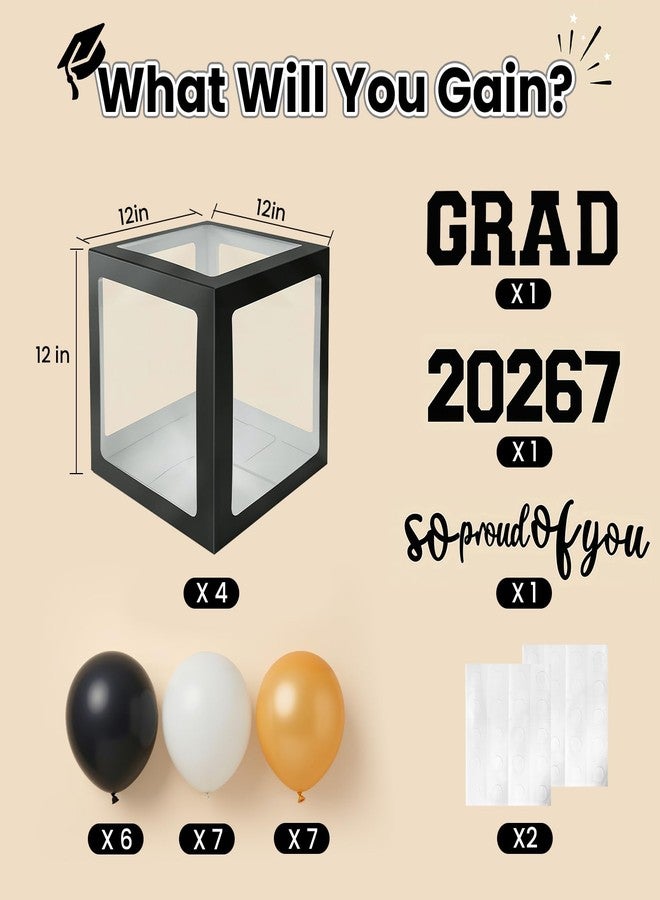OLANRUN 2026 Graduation Decorations, 4 Pcs Black Balloon Boxes with GRAD 2026 & So Proud of You Letters and 20 Pcs Balloons, Class of 2026 Graduation Party Decorations Supplies for High School College - Image 4