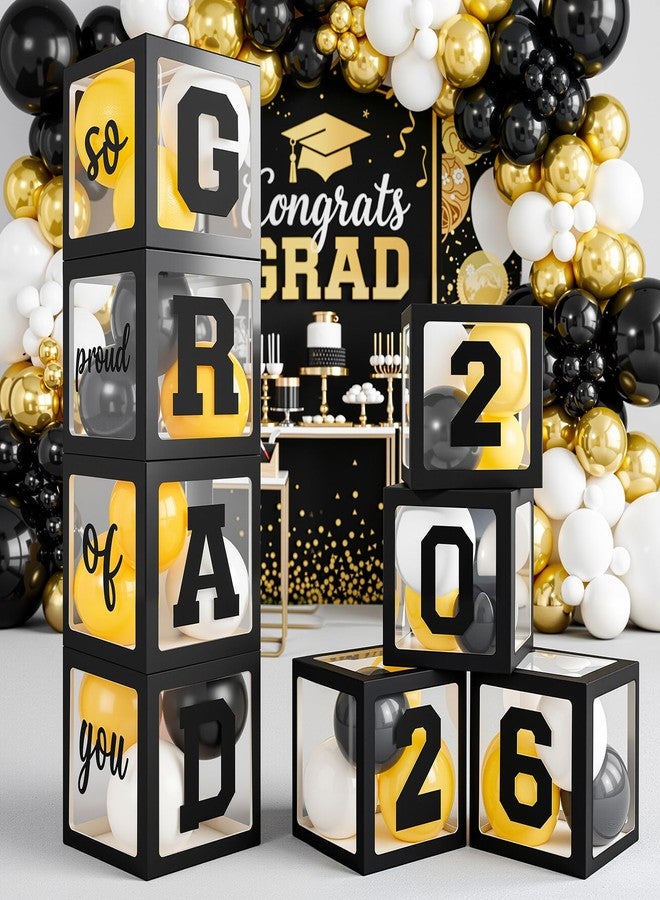 OLANRUN 2026 Graduation Decorations, 4 Pcs Black Balloon Boxes with GRAD 2026 & So Proud of You Letters and 20 Pcs Balloons, Class of 2026 Graduation Party Decorations Supplies for High School College - Image 1