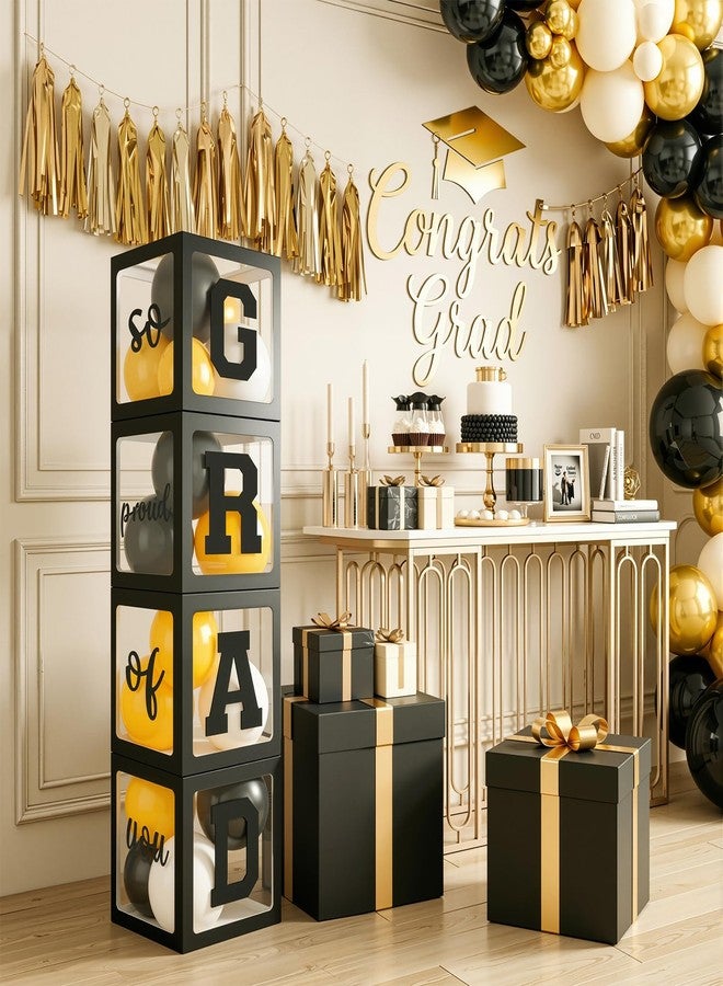 OLANRUN 2026 Graduation Decorations, 4 Pcs Black Balloon Boxes with GRAD 2026 & So Proud of You Letters and 20 Pcs Balloons, Class of 2026 Graduation Party Decorations Supplies for High School College - Image 5
