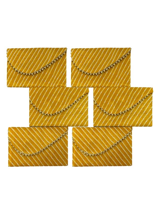 Orange Paper Leheria Design Shagun Envelops/Wedding Envelops/Gift Envelop/Cash Envelop/Money Shagun Cash Envelopes for Weddings, Birthdays, Rakhi, Gifting (Yellow- Pack of 6) - Image 1
