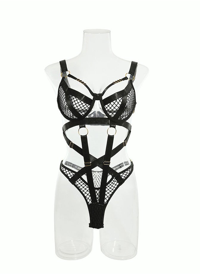 MIXDE - Women's Strappy Lingerie with Handcuffs Halter Neck Bandage Body Harness Costume Lingerie Set for Women Bodysuit for Ladies Wife Girlfriend - Image 1