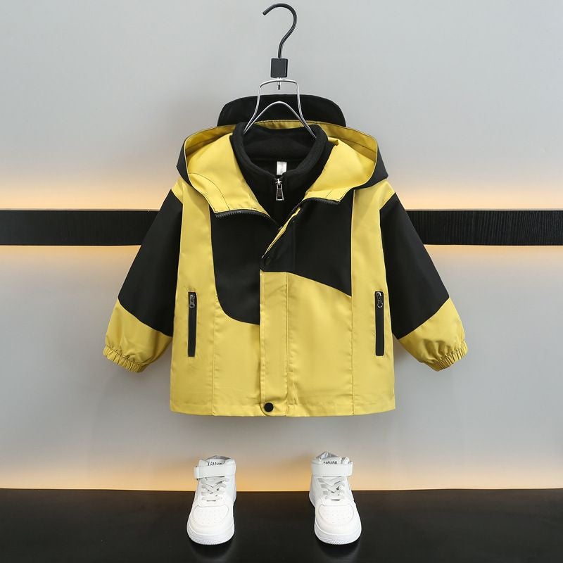 Boys' Hooded Outdoor Rush Clothes Winter Clothes Large Children'S Spliced Coat Casual Fashion Three-In-One Removable Trendy - Image 1