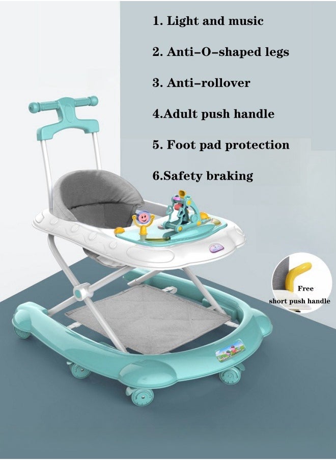 XiuWoo Multifunctional Sit-On Anti-O-Leg Rollover Baby Walker Stroller With Music Box, Long And Short Push Handle, And Foot Pad - Green  - Image 1