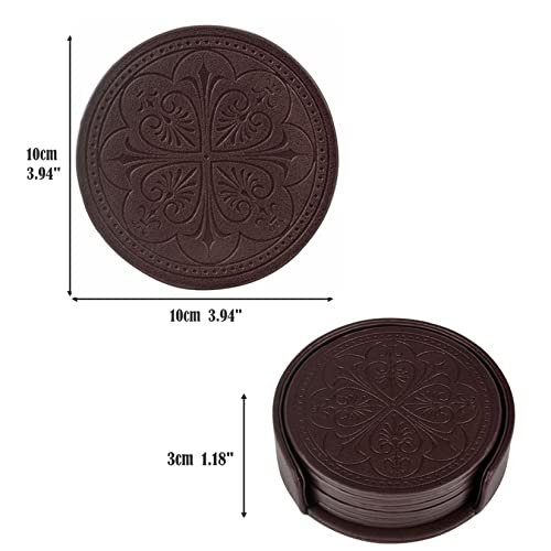 365park Drink Coasters,PU Leather Bar Beer Beverage Coaster for Drinks Set of 6 with Holder Coasters for Wooden Table Coffee Table Absorbent, Easy Clean Cup Coaster Easter Housewarming Gifts - Image 4