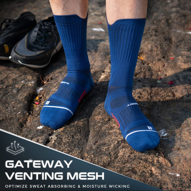 Rahhint Compression Running Socks 3 Pairs, Cushion Crew Socks, Anti-Blister Moisture Wicking Athletic Hiking Basketball Socks - Image 3