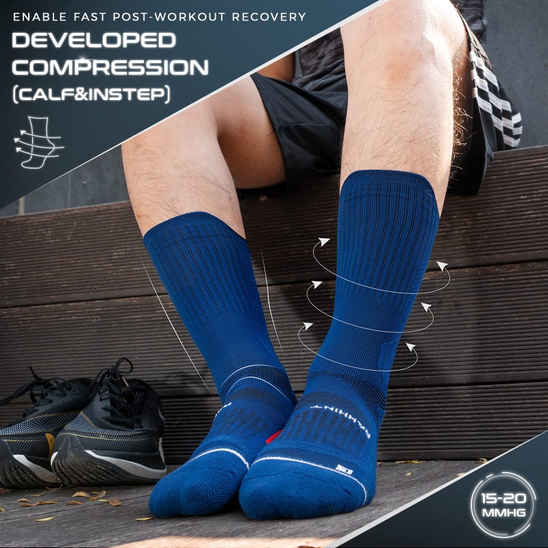 Rahhint Compression Running Socks 3 Pairs, Cushion Crew Socks, Anti-Blister Moisture Wicking Athletic Hiking Basketball Socks - Image 4