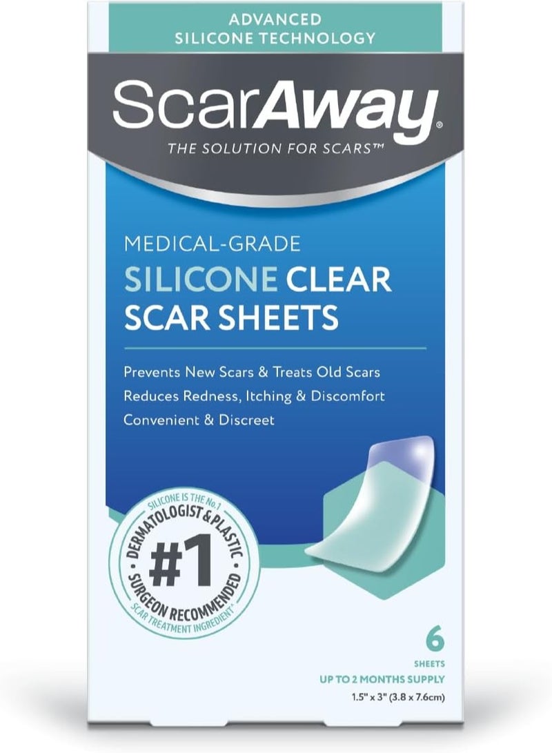ScarAway Clear Silicone Scar Sheets, White, 6 Count - Image 1