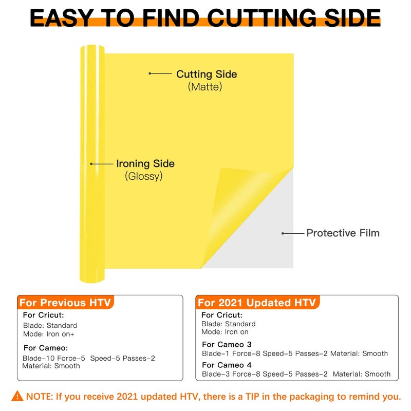 HTVRONT HTV Heat Transfer Vinyl Roll - 12" x 8ft Yellow HTV Vinyl for T Shirts, Yellow Iron on Vinyl for All Cutting Machine - Easy to Cut & Weed for Heat Transfer Design - Image 5