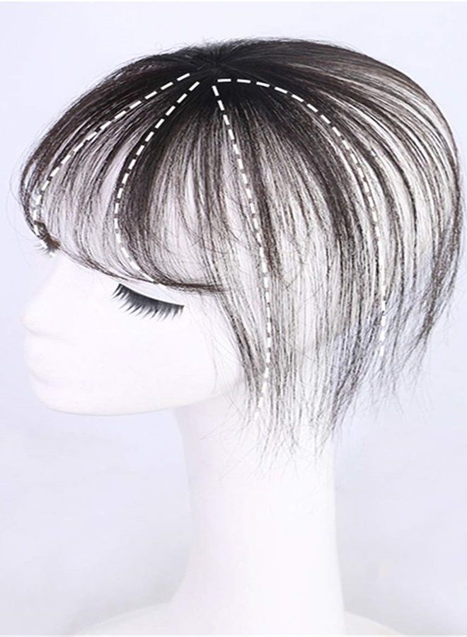 Remeehi Human Hair Bangs with Top Piece Clip in Seamless Topper&Fringe Extension Hand Made Dark Brown - Image 1