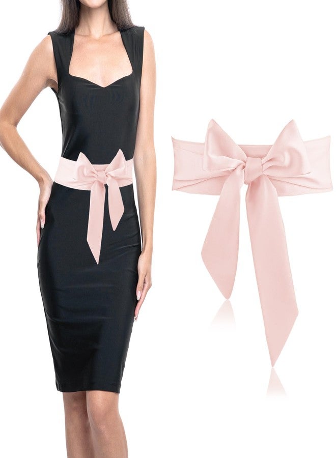 Andibro Women Long Ribbon Dress Sash Belt,Bridal Satin Waist Belts Ladies Ribbon Bow Solid Color Scarf for Wedding Bridesmaid(Pink) - Image 1