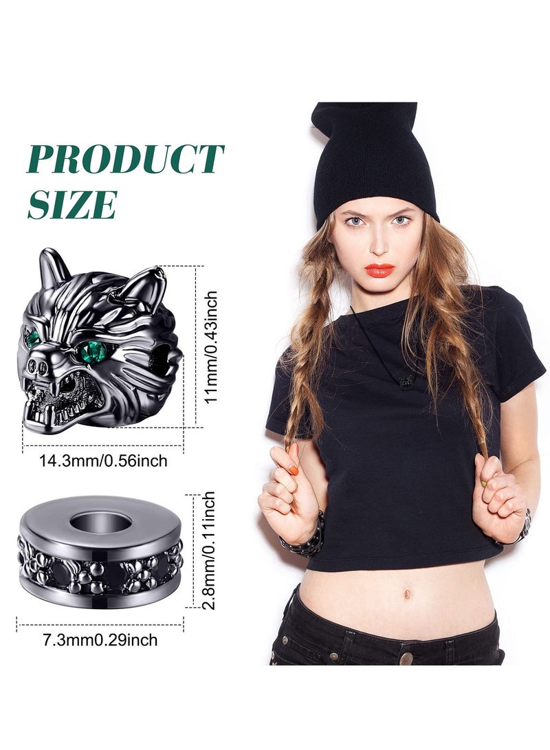 KASTWAVE 24 Pieces Leopard Head Spacer Bead, Antique Bead Large Hole Loose Bead Animal Cubic Zirconia Connector Charm for Men DIY Bracelet Jewelry Making - Image 2