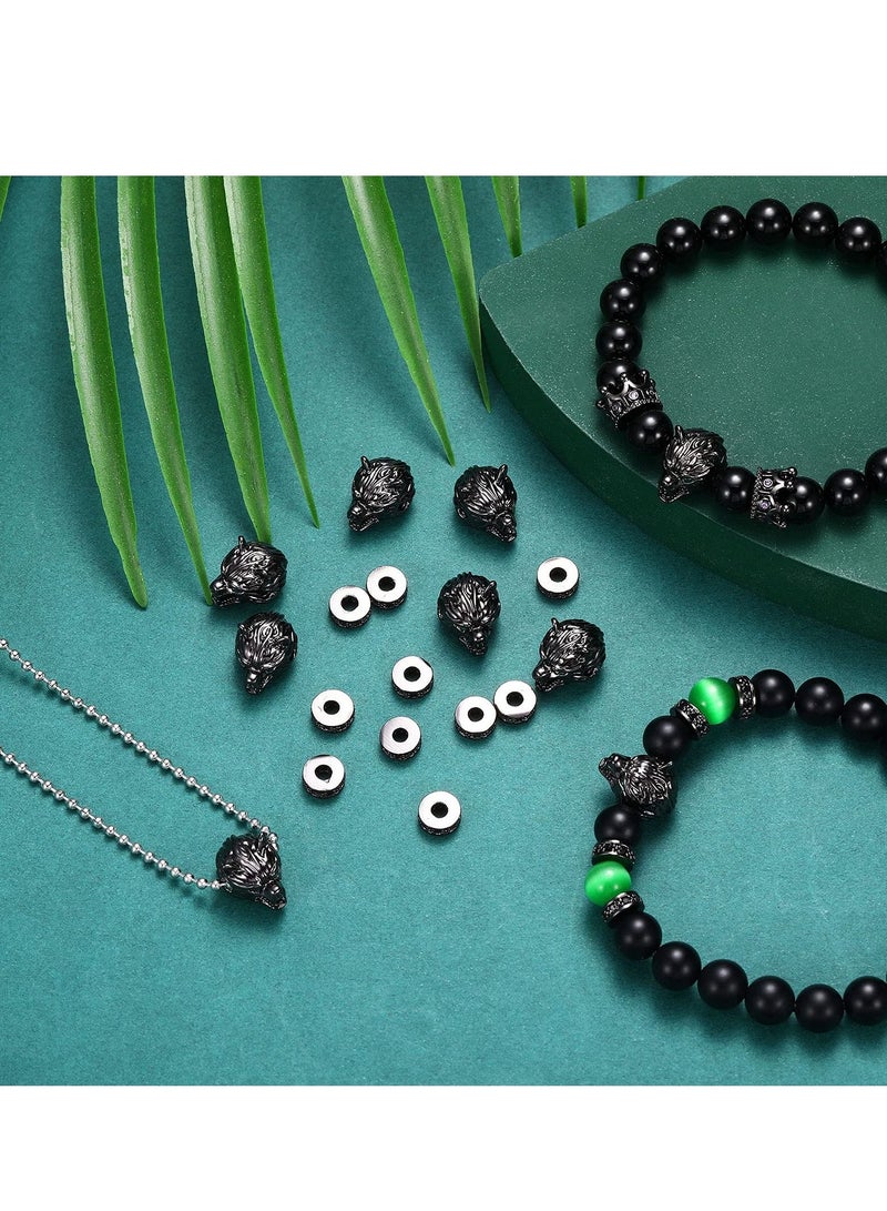 KASTWAVE 24 Pieces Leopard Head Spacer Bead, Antique Bead Large Hole Loose Bead Animal Cubic Zirconia Connector Charm for Men DIY Bracelet Jewelry Making - Image 4