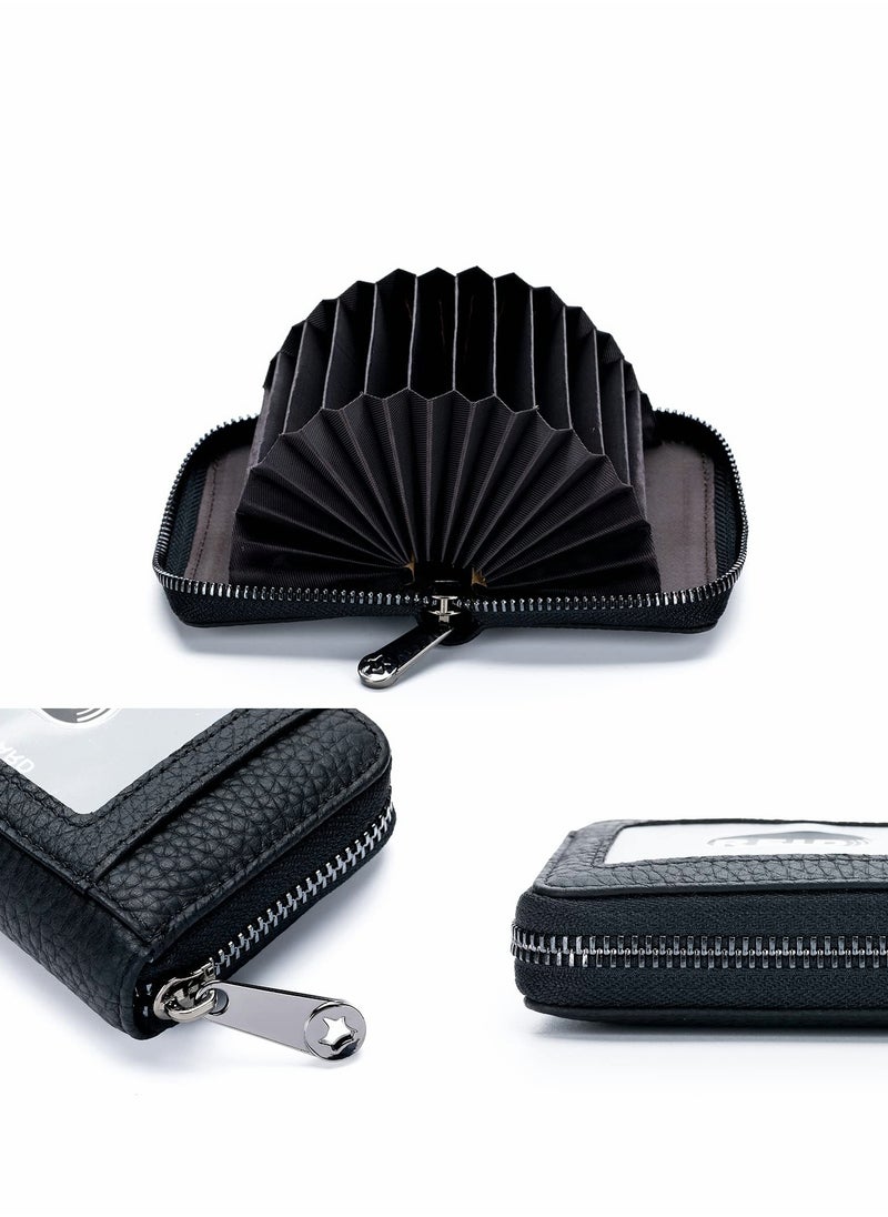 Generic RFID Blocking Leather Wallet with ID Window, Mini Zipper Credit Card Holder for Men & Women - Stylish & Secure  - Image 3