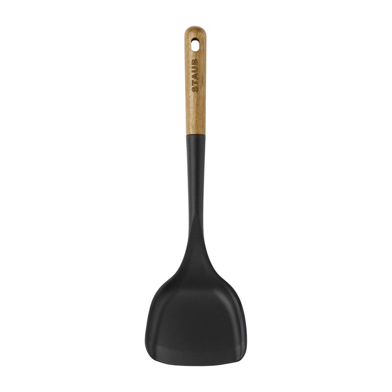 STAUB Wok Spatula, Perfect for Scooping, Flipping, Stirring, and Turning Stir Fries, One Size, Durable BPA-free Matte Black Silicone, Acacia Wood Handles, Safe for Nonstick Cooking Surfaces - Image 5