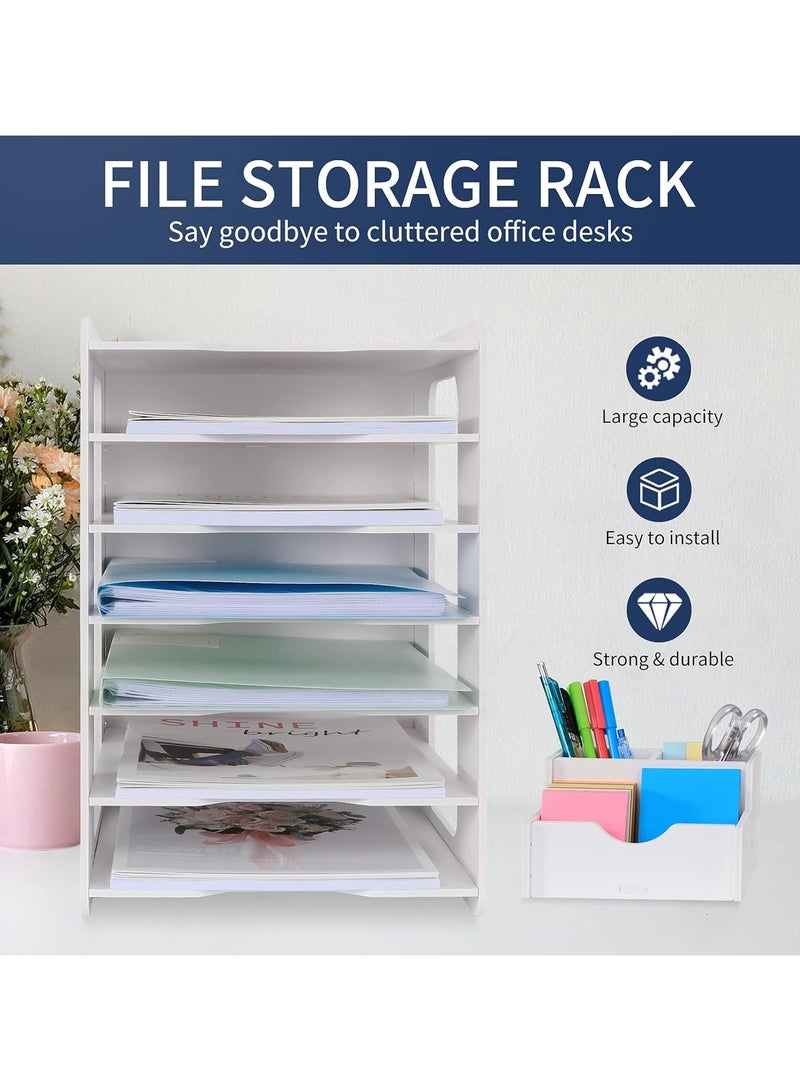 TPGP Letter Tray Paper Organizer - Desk Tidy Organizer File Document Holder A4 Paper Filing Trays for Home, Office, School (7 Tier)  - Image 3