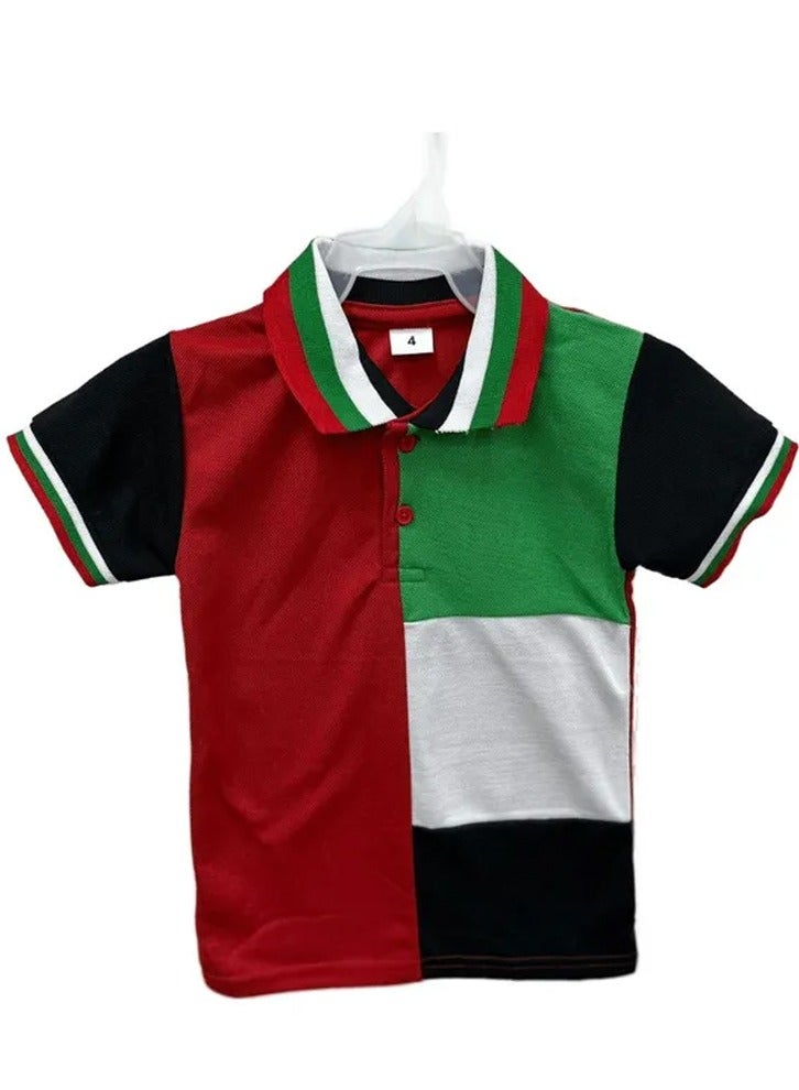 Brain Giggles Brain Giggles T-shirt for Kids National UAE Flag Design Unisex Polo Shirt (11-13 years) - Image 1