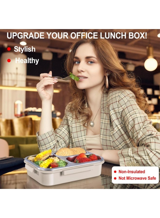 Stainless Steel Lunch Box for Kids & Adults - 25 oz - Leakproof 3 Compartment Metal Lunch Container - 18/8 Stainless Steel Bento Box - Ideal for School, Office & Outdoor - Dishwasher Safe - Image 4