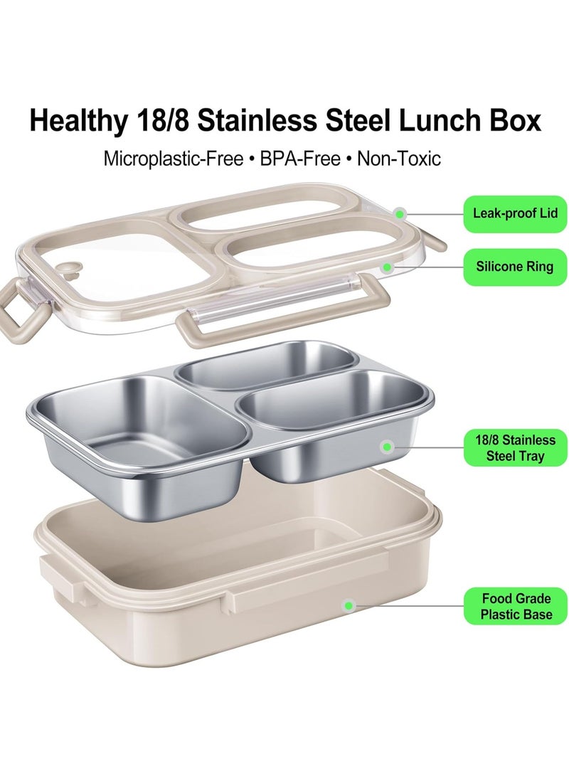 Stainless Steel Lunch Box for Kids & Adults - 25 oz - Leakproof 3 Compartment Metal Lunch Container - 18/8 Stainless Steel Bento Box - Ideal for School, Office & Outdoor - Dishwasher Safe - Image 5