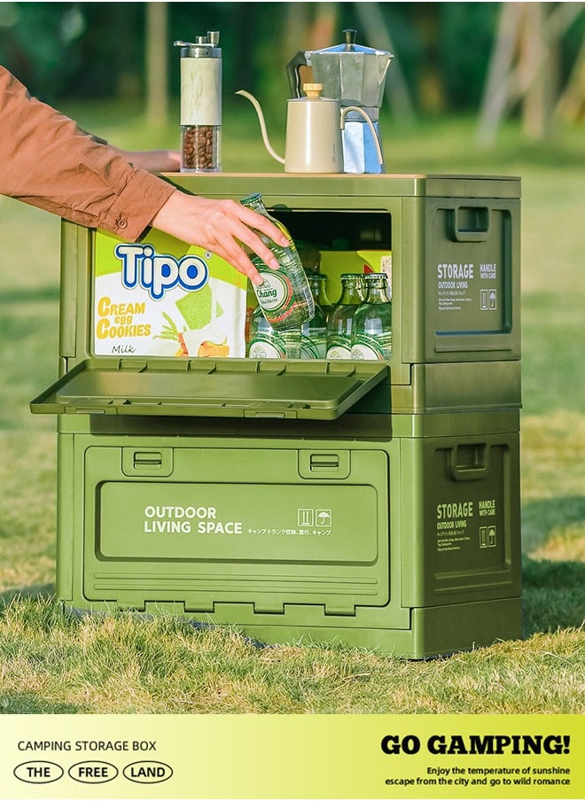 Tiokkss Folding storage box, multifunctional outdoor foldable, camping table storage box with wooden lid, used for camping, fishing, picnic coffee table, can be placed in the trunk  - Image 4
