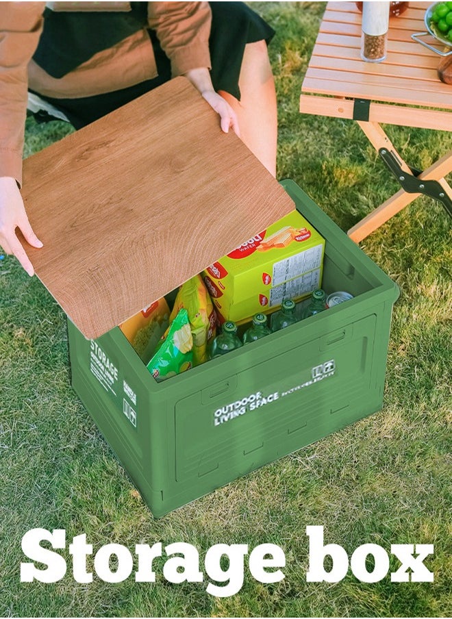 Tiokkss Folding storage box, multifunctional outdoor foldable, camping table storage box with wooden lid, used for camping, fishing, picnic coffee table, can be placed in the trunk  - Image 5