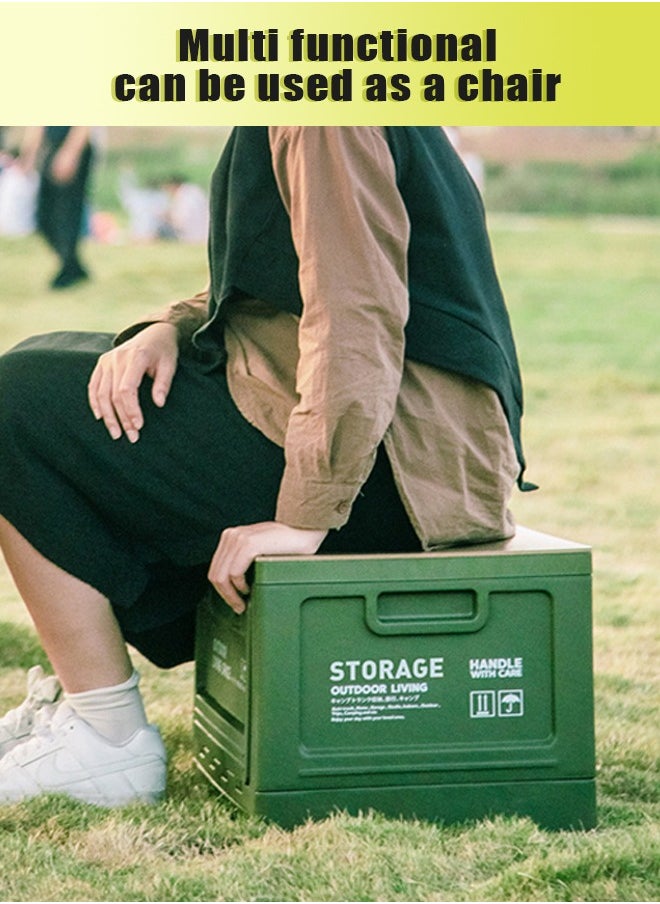 Tiokkss - Folding storage box, multifunctional outdoor foldable, camping table storage box with wooden lid, used for camping, fishing, picnic coffee table, can be placed in the trunk - Image 1