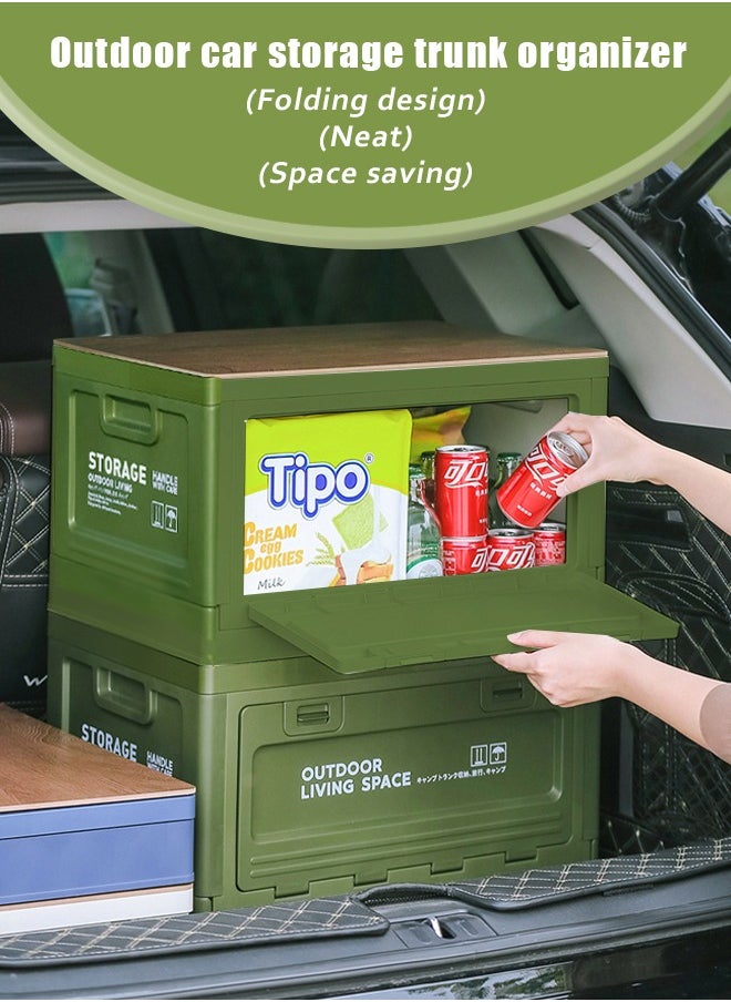 Tiokkss - Folding storage box, multifunctional outdoor foldable, camping table storage box with wooden lid, used for camping, fishing, picnic coffee table, can be placed in the trunk - Image 1