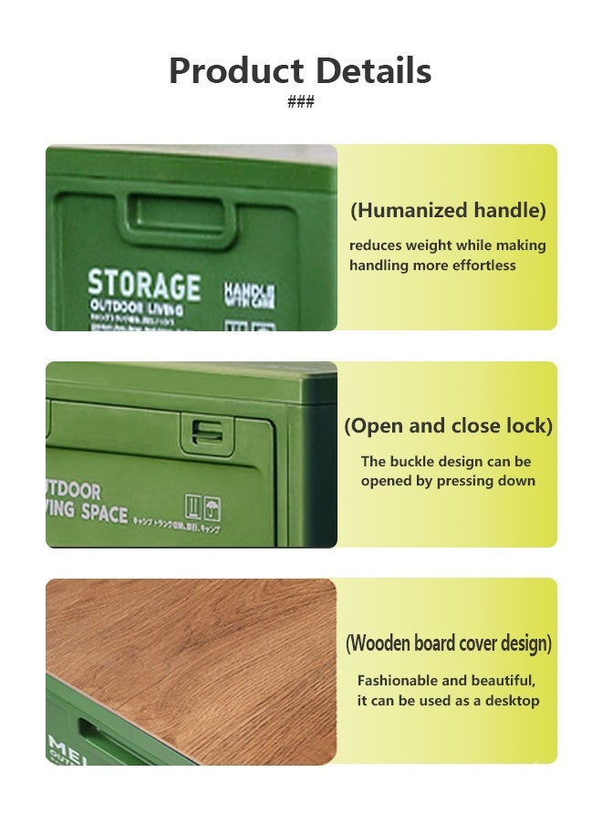 Tiokkss - Folding storage box, multifunctional outdoor foldable, camping table storage box with wooden lid, used for camping, fishing, picnic coffee table, can be placed in the trunk - Image 1