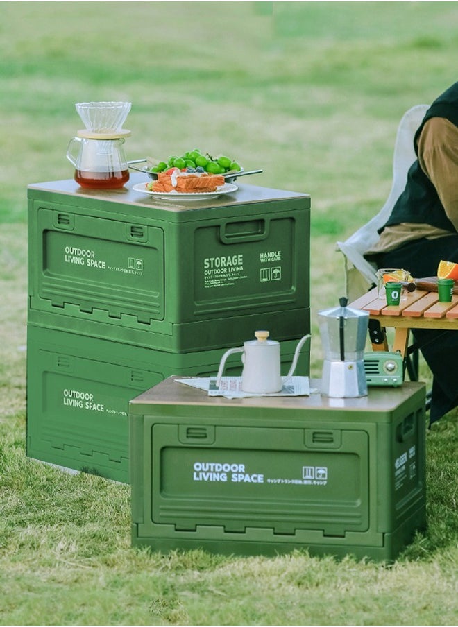 Tiokkss Folding storage box, multifunctional outdoor foldable, camping table storage box with wooden lid, used for camping, fishing, picnic coffee table, can be placed in the trunk  - Image 2