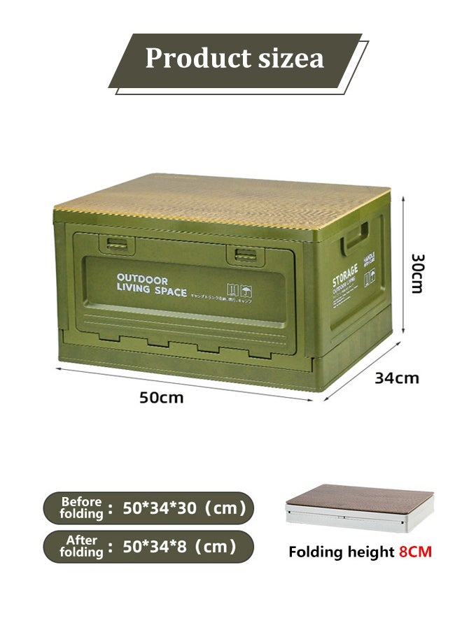 Tiokkss Folding storage box, multifunctional outdoor foldable, camping table storage box with wooden lid, used for camping, fishing, picnic coffee table, can be placed in the trunk  - Image 3