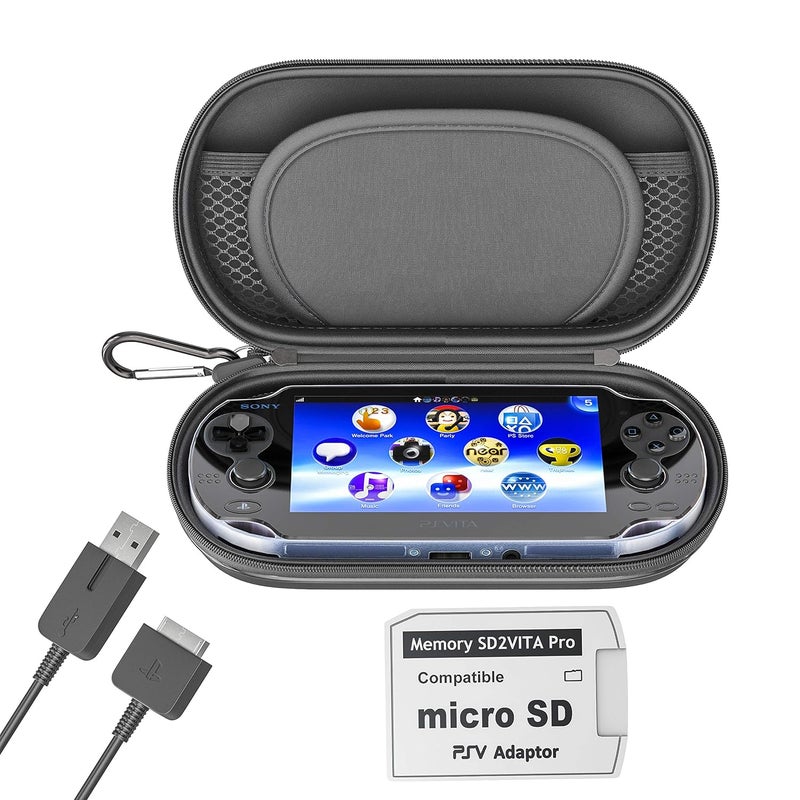 Skywin -Kit for PSVita Case, PS Vita Case, Charging Cable, and Micro SD Memory Card Adapter Compatible with PS Vita 1000/2000 3.6 or HENkaku System - Image 1