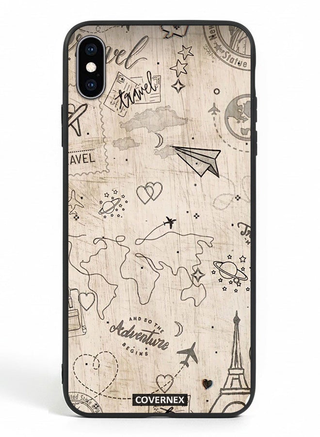 Covernex Apple iPhone Xs Max Protective Case Cover Printed Featuring Wonderlust Sketch World Map - Image 2