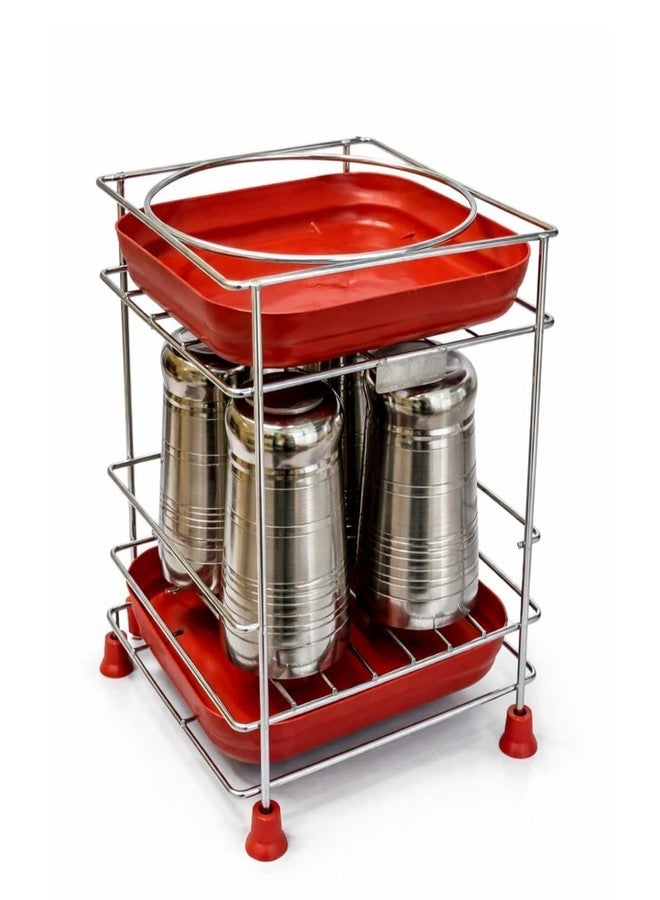 Hudioo Stainless Steel Heavy Matka Stand with Tray Holder, Pot Stand With Round Surface Stand Water Dispenser Stand, Water Jar Holder, Matka Rack, Multipurpose Rack for Kitchen/Bathroom - Image 1