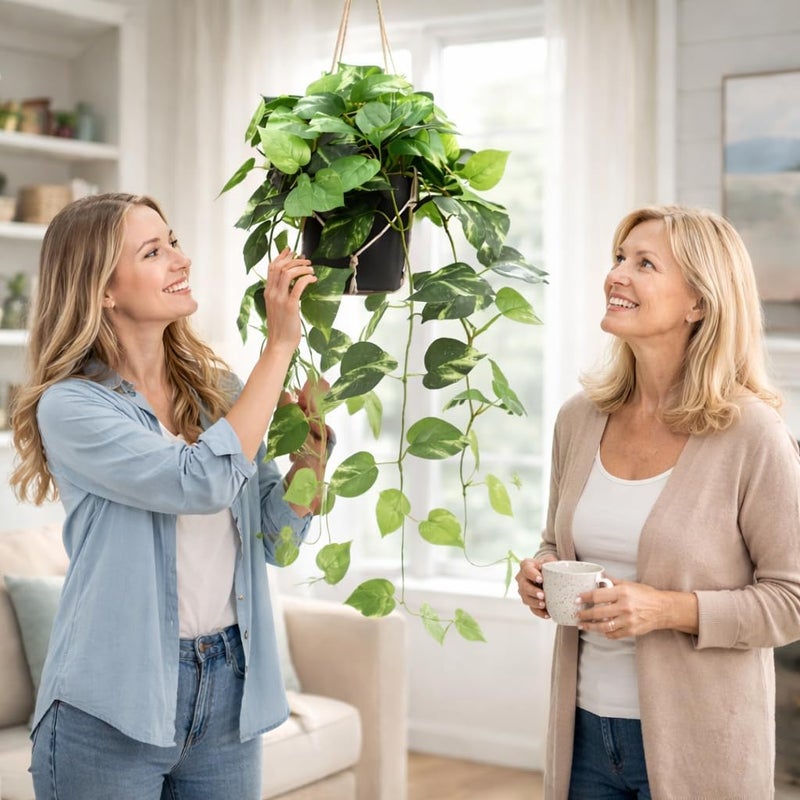 alyptus UV Resistant Fake Pothos Hanging Plants - Realistic Faux Pothos Vines for Indoor & Outdoor Décor, Lush Greenery for Shelves, Counters, Entry Tables - Golden Green - Image 4