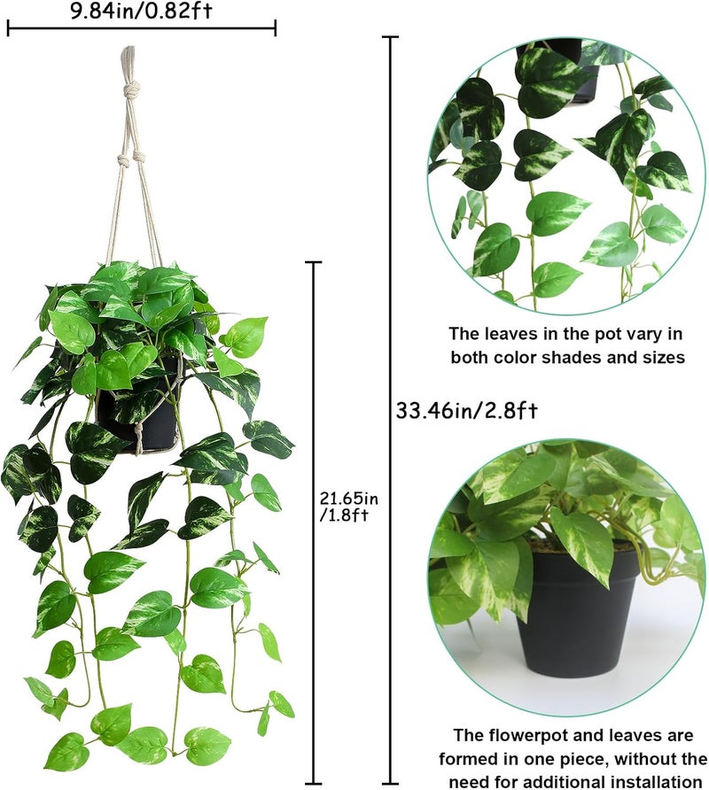 alyptus UV Resistant Fake Pothos Hanging Plants - Realistic Faux Pothos Vines for Indoor & Outdoor Décor, Lush Greenery for Shelves, Counters, Entry Tables - Golden Green - Image 2