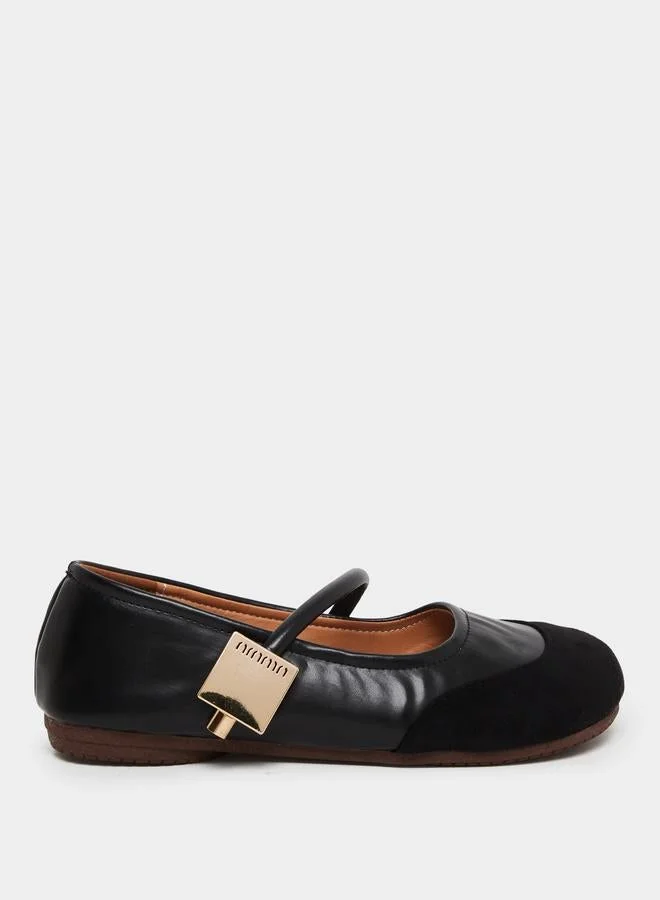Take Two Round Toe Metal Buckle Strap Flat Shoes