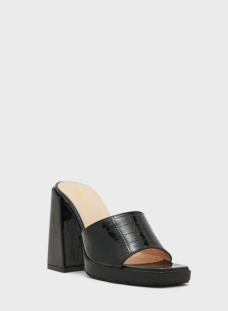 Ginger Croc Effect Platform Mule Sandal