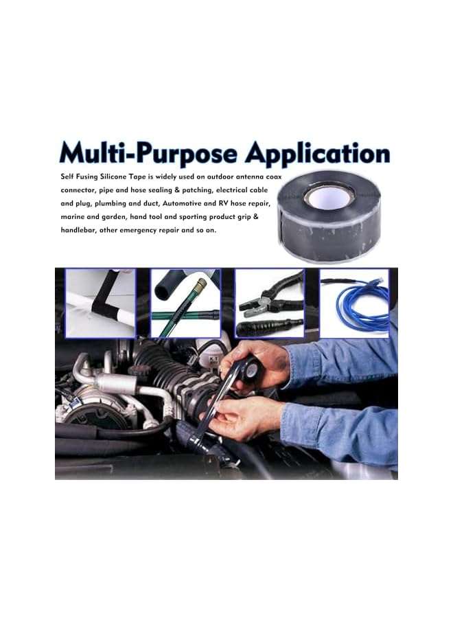 promass Seal Self Fusing Silicone Tape,1Rolls 1 Inch *10 Feet Water Leak Seal Tape,Weatherproof Self Fusing Silicone Sealing Tape for Emergency Pipeline Repair/Cable Bandage/Tool Fixing (Black) - Image 5