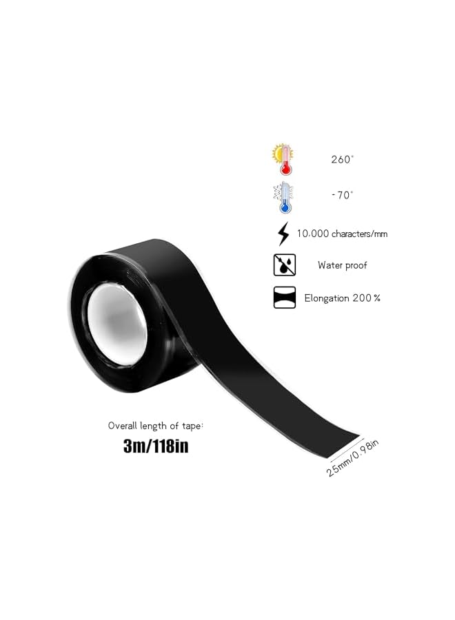 promass Seal Self Fusing Silicone Tape,1Rolls 1 Inch *10 Feet Water Leak Seal Tape,Weatherproof Self Fusing Silicone Sealing Tape for Emergency Pipeline Repair/Cable Bandage/Tool Fixing (Black) - Image 2