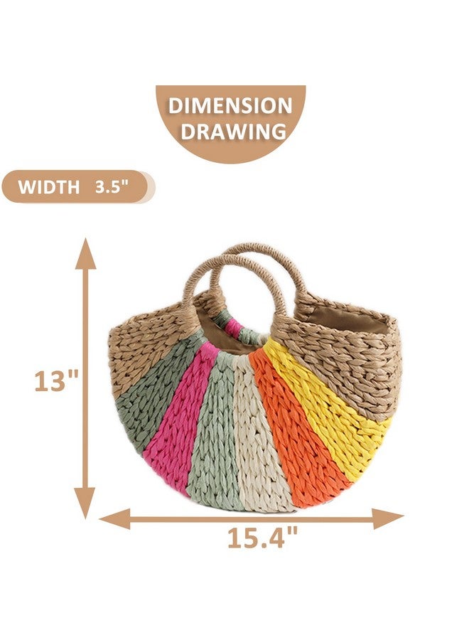 QTKJ Straw Bag, Beach Bag for Woman, Bohemian Hand-Woven Handbags, Semi-circular Color Tote Bag, Straw Beach Bag Suitable for Picnic, Travel, Daily Matching(Khaki) - Image 1