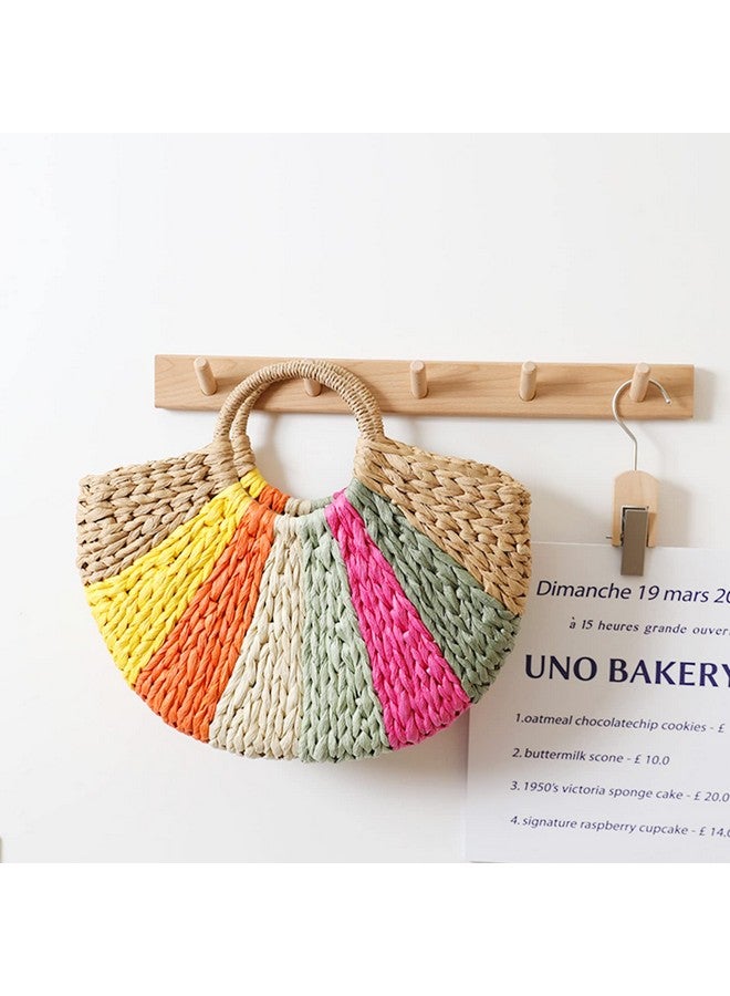 QTKJ Straw Bag, Beach Bag for Woman, Bohemian Hand-Woven Handbags, Semi-circular Color Tote Bag, Straw Beach Bag Suitable for Picnic, Travel, Daily Matching(Khaki) - Image 4