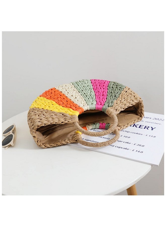 QTKJ Straw Bag, Beach Bag for Woman, Bohemian Hand-Woven Handbags, Semi-circular Color Tote Bag, Straw Beach Bag Suitable for Picnic, Travel, Daily Matching(Khaki) - Image 2