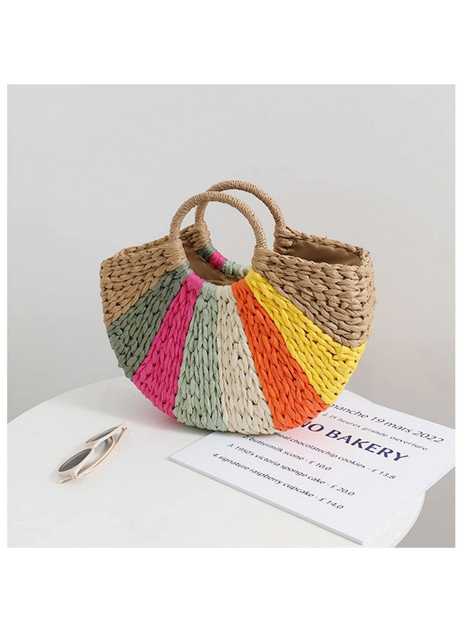 QTKJ Straw Bag, Beach Bag for Woman, Bohemian Hand-Woven Handbags, Semi-circular Color Tote Bag, Straw Beach Bag Suitable for Picnic, Travel, Daily Matching(Khaki) - Image 3
