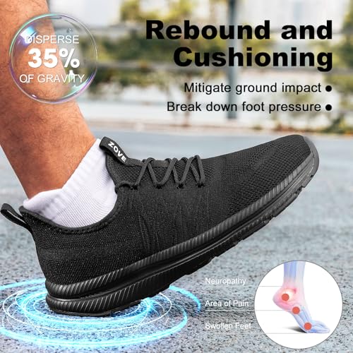ZOVE Wide Toe Box Shoes for Men Extra Wide Width Sneakers Non-Slip Ultra Light Wide Tennis Running Shoes Breathable Casual Walking Sneakers Diabetes Workout Gym Jogging 8826 Full Black 41 - Image 5