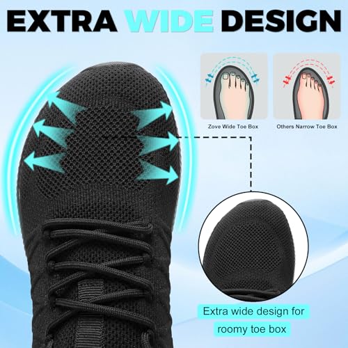 ZOVE Wide Toe Box Shoes for Men Extra Wide Width Sneakers Non-Slip Ultra Light Wide Tennis Running Shoes Breathable Casual Walking Sneakers Diabetes Workout Gym Jogging 8826 Full Black 41 - Image 3