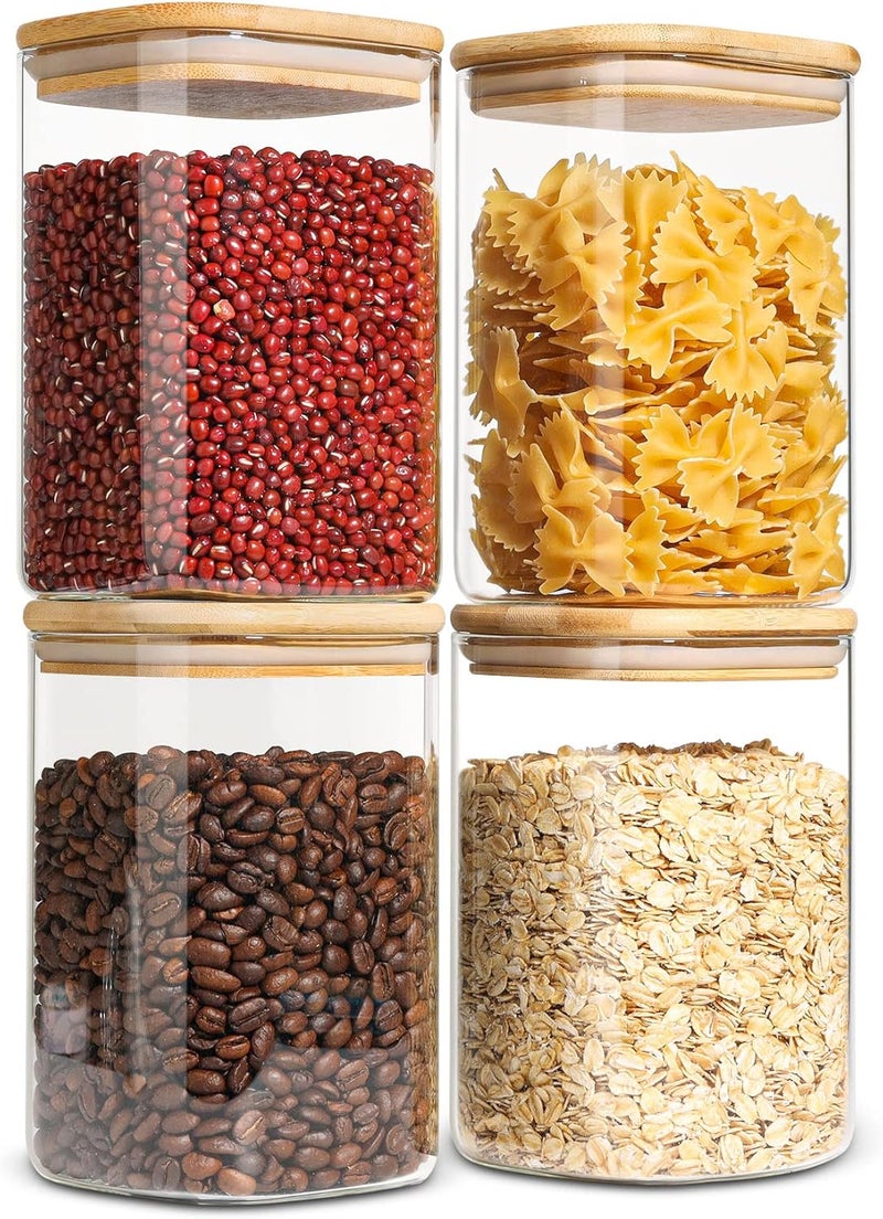 ComSaf Airtight Glass Storage Canister with Wood Lid (37oz), Clear Food Storage Container Jar with Sealing Bamboo Lid for Noodles Flour Cereal Rice Sugar Tea Coffee Beans, Square Set of 4 - Image 1